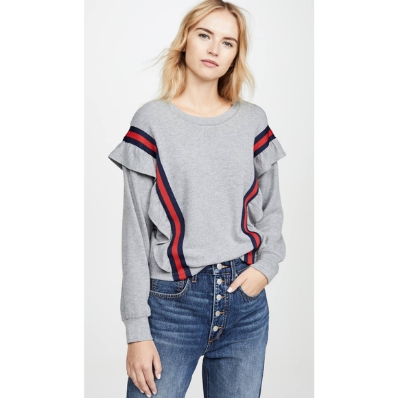 BB Dakota All Good Ruffled Stripe Sweatshirt Medium - Picture 1 of 9